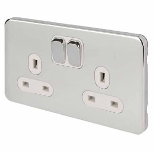 SCHNEIDER LISSE SCREWLESS POLISHED CHROME 2G 13A SOCKET WHITE INSERT