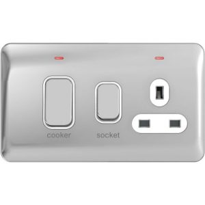 SCHNEIDER LISSE SCREWLESS POLISHED CHROME 45A CCU + SOCKET WHITE INSERT