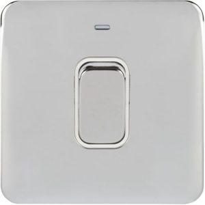 SCHNEIDER LISSE SCREWLESS POLISHED CHROME 1G 45A DP SWITCH WHITE INSERT