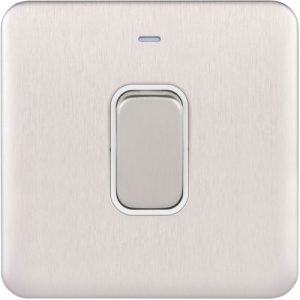 SCHNEIDER LISSE SCREWLESS BRUSHED CHROME 1G 45A DP SWITCH WHITE INSERT