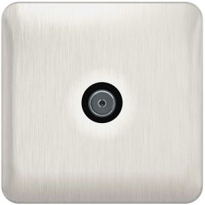 SCHNEIDER LISSE SCREWLESS BRUSHED CHROME TV SOCKET BLACK INSERT