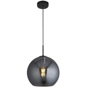 SEARCHLIGHT AMSTERDAM CEILING PENDANT - BLACK METAL & SMOKED GLASS