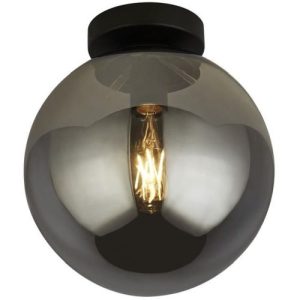 SEARCHLIGHT AMSTERDAM FLUSH CEILING LIGHT - BLACK METAL & SMOKED GLASS