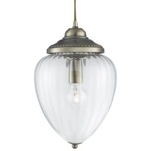 SEARCHLIGHT MOSCOW CEILING PENDANT - ANTIQUE BRASS & RIBBED GLASS
