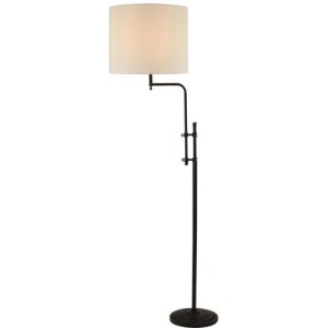 SEARCHLIGHT MUNICH FLOOR LAMP - MATT BLACK METAL & NATURAL LINEN SHADE