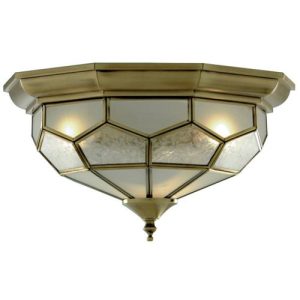 SEARCHLIGHT PISA II FLUSH CEILING LIGHT - ANTIQUE BRASS & ACID GLASS