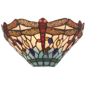 SEARCHLIGHT DRAGONFLY WALL LIGHT - ANTIQUE BRASS & STAINED GLASS