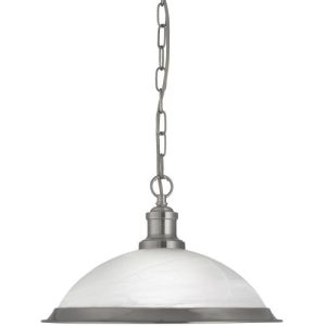 SEARCHLIGHT BISTRO CEILING PENDANT - SATIN SILVER & MARBLE GLASS