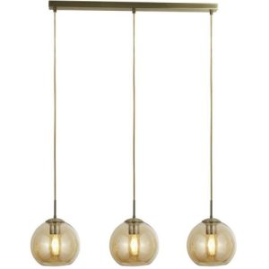 SEARCHLIGHT BALLS 3LT BAR CEILING PENDANT - A BRASS & AMBER GLASS