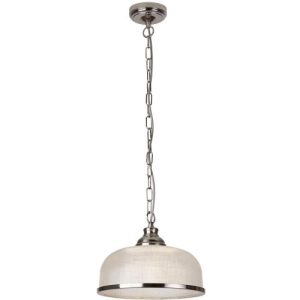 SEARCHLIGHT BISTRO II CEILING PENDANT- SILVER & HALOPHANE GLASS