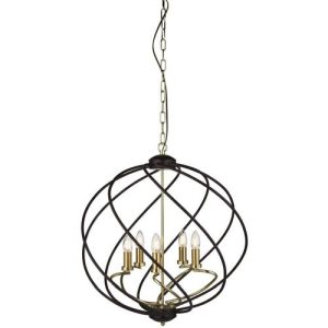 SEARCHLIGHT FLOW 5LT CEILING PENDANT - BLACK METAL & SATIN BRASS