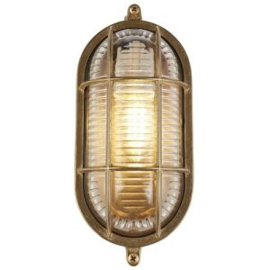 SEARCHLIGHT BULKHEAD OVAL OD LIGHT - BRASS METAL & CLEAR RIBBED GLASS