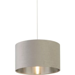 SEARCHLIGHT DRUM SHADE - LIGHT GREY VELVET WITH SILVER INNER
