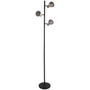 SEARCHLIGHT WESTMINSTER 3LT FLOOR LAMP-BLACK,SATIN BRASS METAL & SMOKED