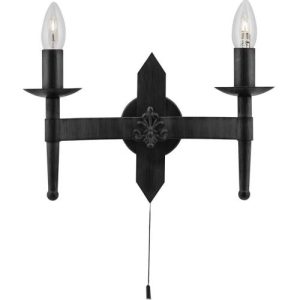 SEARCHLIGHT CARTWHEEL II 2LT WALL LIGHT - WROUGHT IRON & SANDED GLASS