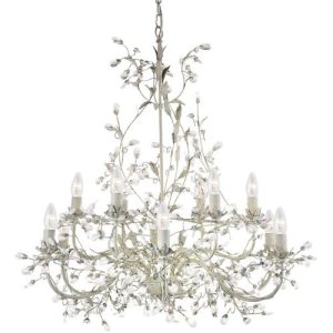 SEARCHLIGHT ALAMANDITE 12LT PENDANT - CREAM GOLD LEAVES & CLEAR CRYSTAL