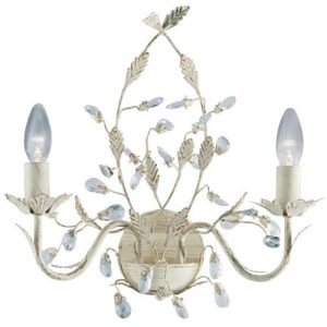 SEARCHLIGHT ALMANDITE 2LT WALL LIGHT - CREAM GOLD LEAVES & CLEAR CRYSTAL