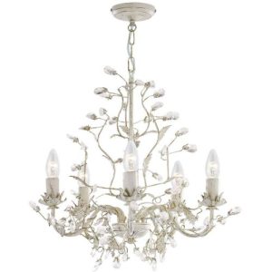 SEARCHLIGHT ALAMANDITE 5LT PENDANT - CREAM GOLD LEAVES & CLEAR CRYSTAL