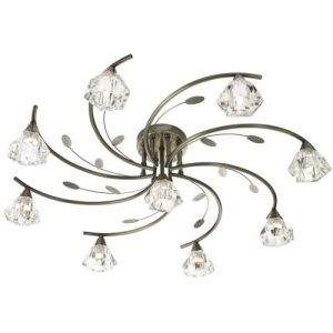 SEARCHLIGHT SIERRA 9LT SEMI-FLUSH CEILING LIGHT - ANTIQUE BRASS & GLASS