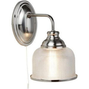 SEARCHLIGHT BISTRO II WALL LIGHT - SATIN SILVER & HALOPHANE GLASS