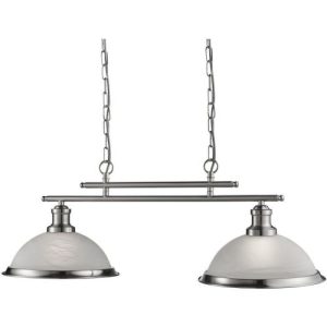 SEARCHLIGHT BISTRO 2LT BAR CEILING PENDANT - SATIN SILVER & GLASS