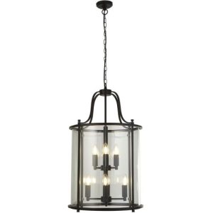 SEARCHLIGHT LANTERN GRANDE 8LT CEILING PENDANT - BLACK & CLEAR GLASS