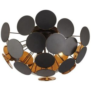 SEARCHLIGHT DISCUS 3LT SEMI-FLUSH CEILING LIGHT - BLACK METAL/PC DISCS