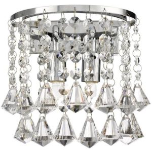 SEARCHLIGHT HANNA 2LT FLUSH CEILING LIGHT - CLEAR CRYSTAL & CHROME