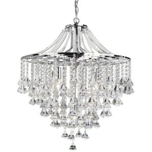 SEARCHLIGHT DORCHESTER 5LT PENDANT - CHROME, CRYSTAL BUTTONS & DROPS