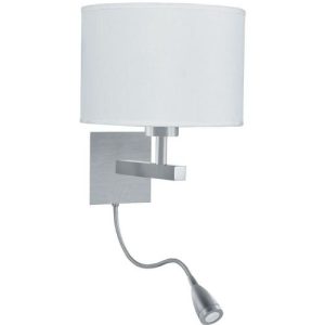 SEARCHLIGHT HOTEL LED DUAL ARM WALL LIGHT - SATIN SILVER & FABRIC SHADE