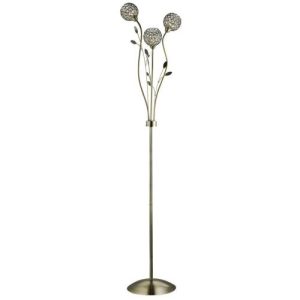 SEARCHLIGHT BELLIS II 3LT FLOOR LAMP- ANTIQUE BRASS & CLEAR GLASS SHADE