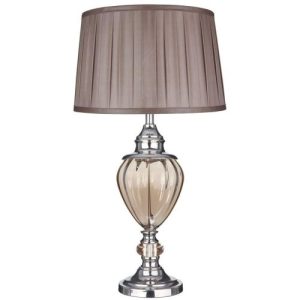 SEARCHLIGHT GREYSON TABLE LAMP - AMBER GLASS URN & BROWN PLEATED SHADE