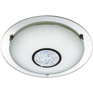 SEARCHLIGHT PORTLAND LED FLUSH- CHROME, MIRROR, WHITE GLASS SHADE, IP44