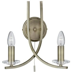 SEARCHLIGHT ASCONA 2LT WALL LIGHT ANTIQUE BRASS WITH CLEAR GLASS SCONCES