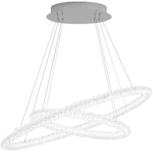 SEARCHLIGHT CIRCLE 2LT LED CEILING PENDANT -CHROME & CLEAR CRYSTAL