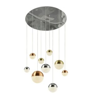 SEARCHLIGHT PLANETS 9LT MULTI-DROP -COPPER,CHROME,BRASS & CRYSTAL SAND