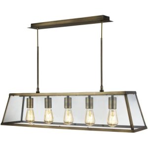 SEARCHLIGHT VOYAGER 5LT BAR CEILING LIGHT - ANTIQUE BRASS & GLASS