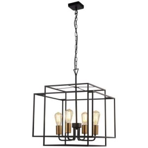 SEARCHLIGHT CRATE 4LT CEILING PENDANT - BLACK METAL & BRONZE LAMPHOLDERS