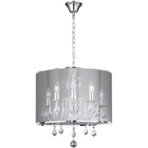 SEARCHLIGHT VENETIAN 5LT PENDANT - CHROME, VOILE SHADE & CRYSTAL GLASS