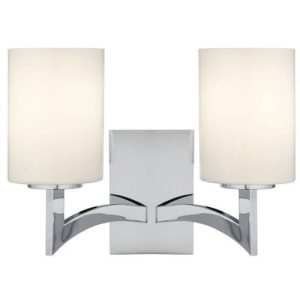 SEARCHLIGHT GINA 2LT WALL LIGHT - CHROME & WHITE GLASS SHADES