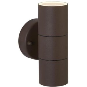 SEARCHLIGHT METRO LED 2LT OUTDOOR WALL LIGHT - RUST BROWN & GLASS