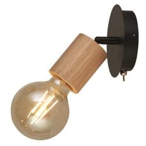 SEARCHLIGHT SPINNY SPOTLIGHT WALL LIGHT - WOOD & MATT BLACK METAL
