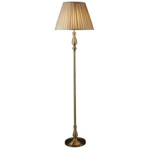 SEARCHLIGHT FLEMISH FLOOR LAMP - ANTIQUE BRASS & MINK PLEATED SHADE