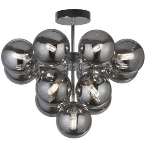 SEARCHLIGHT BERRY 13LT CEILING PENDANT - CHROME & SMOKE GLASS