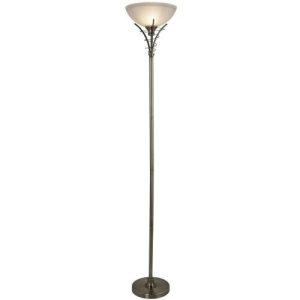 SEARCHLIGHT LINEA UPLIGHTER FLOOR LAMP -ANTIQUE BRASS & ACID GLASS