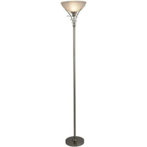 SEARCHLIGHT LINEA UPLIGHTER FLOOR LAMP - SATIN SILVER & ACID GLASS
