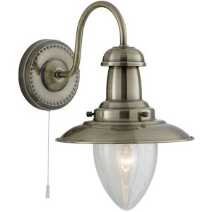 SEARCHLIGHT FISHERMAN II WALL LIGHT - ANTIQUE BRASS & SEEDED GLASS