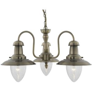 SEARCHLIGHT FISHERMAN II 3LT PENDANT LIGHT - ANTIQUE BRASS & GLASS SHADE