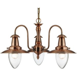 SEARCHLIGHT FISHERMAN II 3LT CEILING PENDANT - COPPER & GLASS SHADE