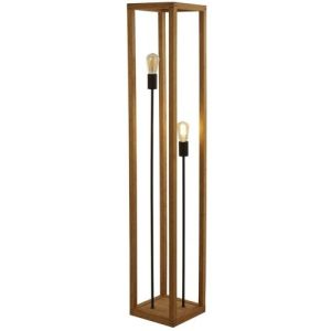 SEARCHLIGHT SQUARE 2LT FLOOR LAMP - WOOD & BLACK METAL